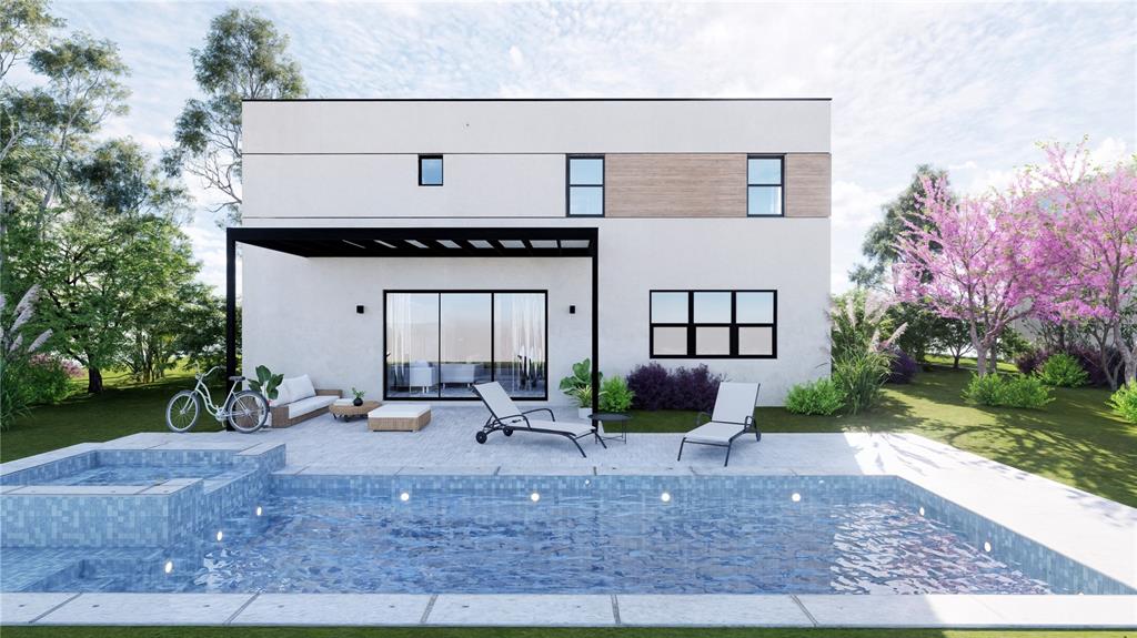 This is a rendering of a modern two-story house exterior with a pool and patio — 5750 CYRILS ROAD LOT 47 SFH, ST CLOUD, FL