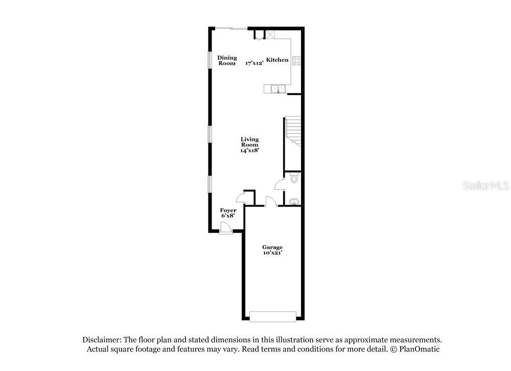 This is a floor plan of a home featuring a garage, foyer, living room, and kitchen — 2136 AZURE VIEW WAY, LUTZ, FL