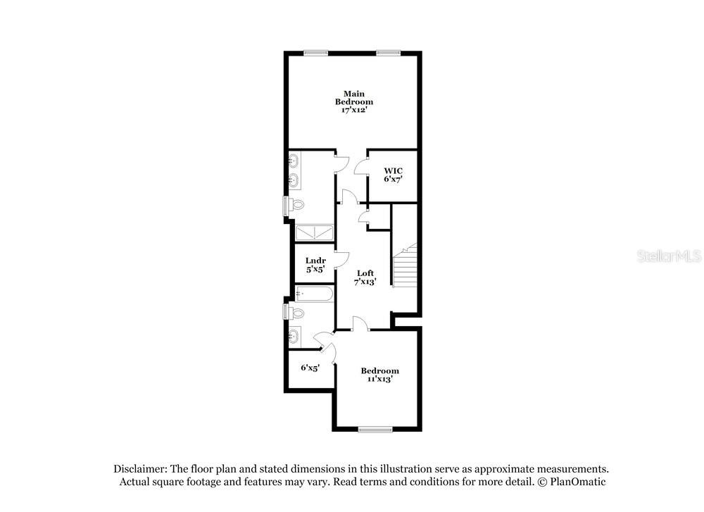 This is a floor plan showing the layout of an upper level with three rooms — 2136 AZURE VIEW WAY, LUTZ, FL