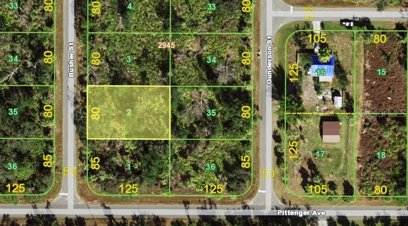 This is a map showing a highlighted vacant residential lot among other numbered parcels — 2210 BUSHER STREET, PORT CHARLOTTE, FL