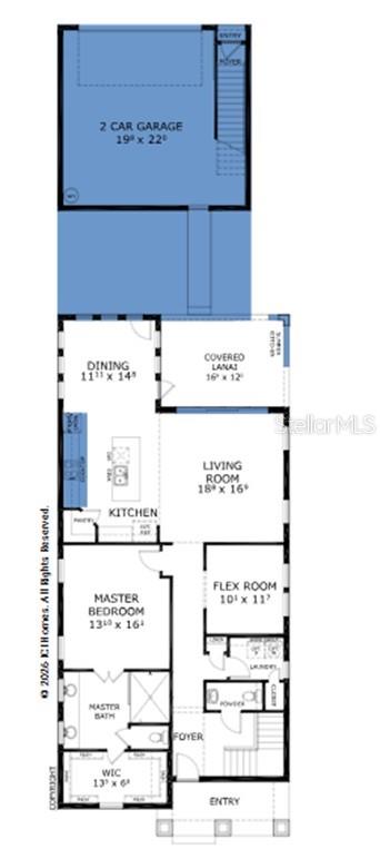 This is a floor plan for a two-story home featuring a two-car garage and lanai — 10016 PEEBLES STREET, ORLANDO, FL