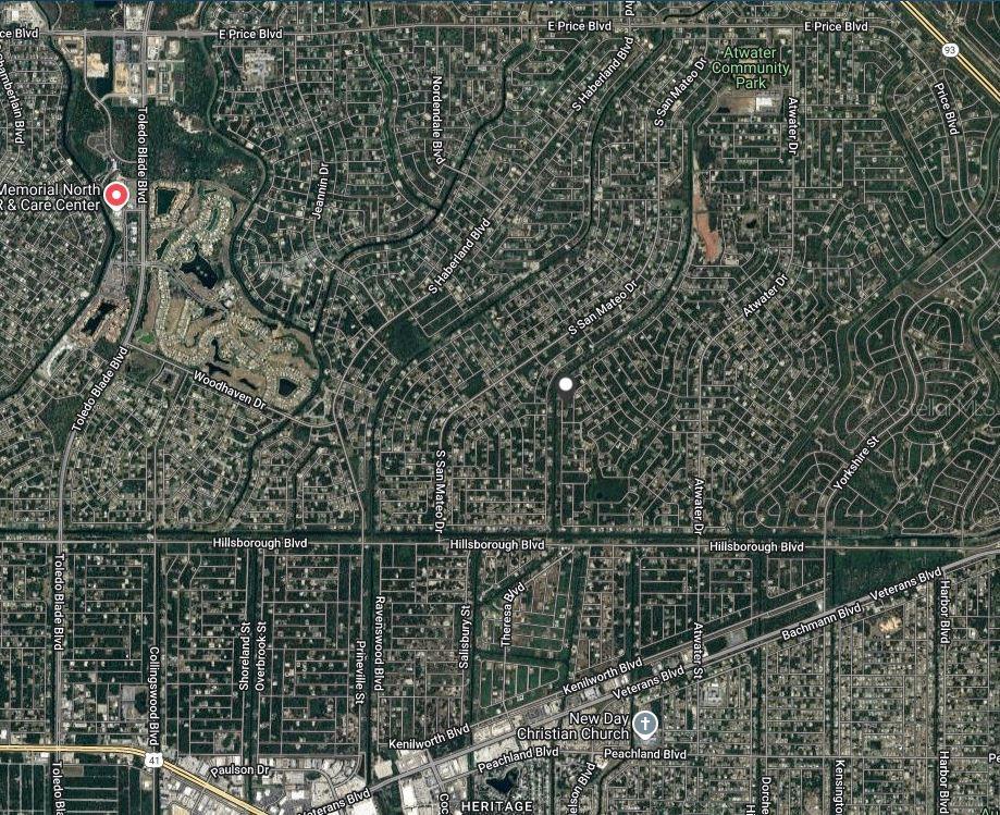 This is an aerial map view of a residential neighborhood in North Port, Florida — BASKET STREET, NORTH PORT, FL