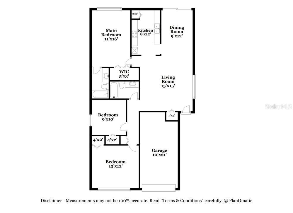 This is a floor plan showing a three-bedroom house with a garage and living area — 30250 RATTANA COURT, WESLEY CHAPEL, FL