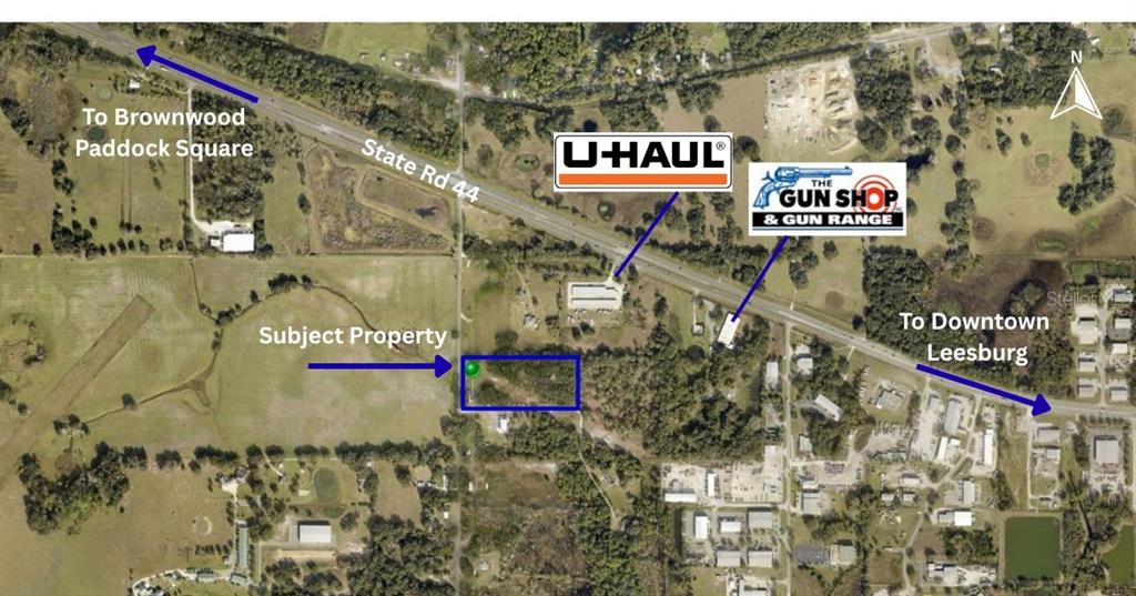 This is an aerial map showing a subject property located near State Road 44 — 31824 WHITNEY ROAD, LEESBURG, FL