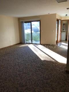 A carpeted living room features a sliding glass door leading to an outdoor balcony — 431 W RICH AVENUE UNIT 429, DELAND, FL