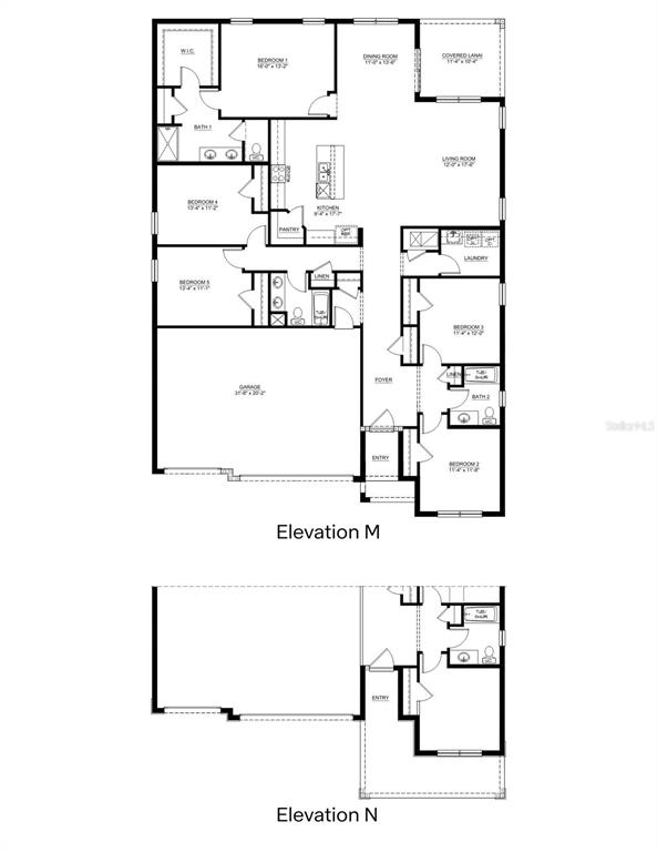 This image shows two floor plan options, labeled Elevation M and Elevation N — 2140 STRATTEN DRIVE, ZEPHYRHILLS, FL