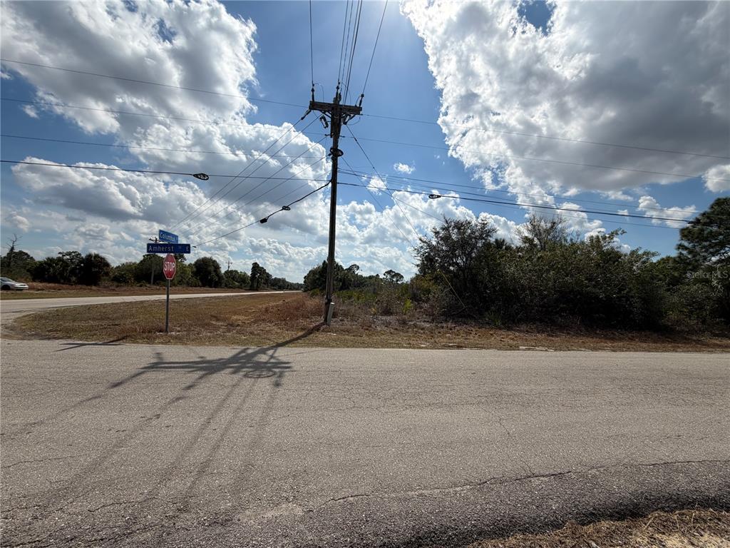 A utility pole stands at the corner of a paved road intersection with street signs — 522 COLUMBUS BOULEVARD S, LEHIGH ACRES, FL