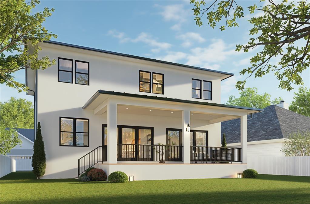 This is a digital rendering of the rear exterior of a two-story white house — 3008 W NAPOLEON AVENUE, TAMPA, FL