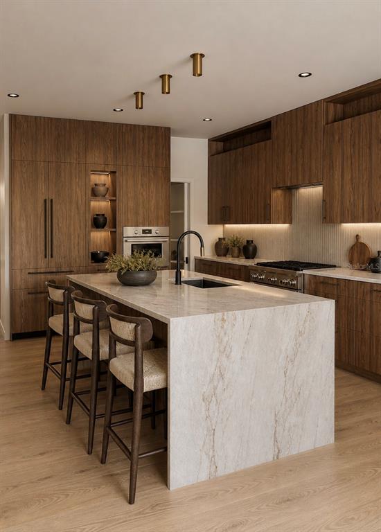 A modern two-story house with a white exterior, a garage, and a second-floor balcony — 1681 OAK STREET, SARASOTA, FL