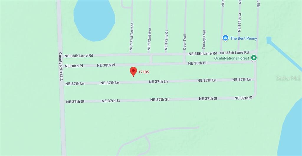 This is a map showing the location of a property near Ocala National Forest — 17185 NE 37TH LANE, SILVER SPRINGS, FL