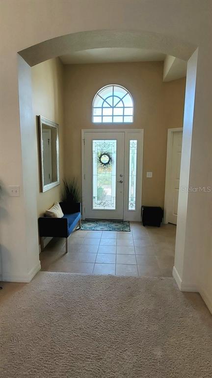 An entryway features a tiled floor, an arched opening, and a front door with sidelights — 34421 BLUE ASH COURT, WESLEY CHAPEL, FL