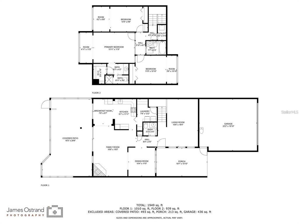 This is a two-story floor plan showing the layout of rooms, bathrooms, and garage — 4207 FAIRWAY RUN, TAMPA, FL