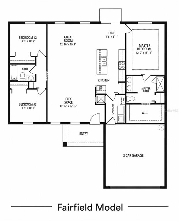 This is a floor plan for a three-bedroom house with a two-car garage — 3300 LYNROCK AVENUE, DUNDEE, FL