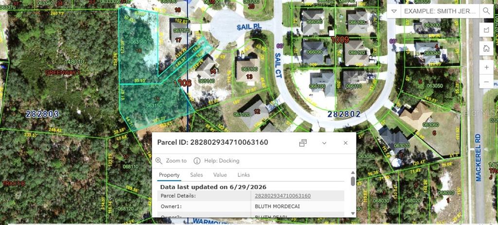 This is a map showing property parcel boundaries and lot numbers in a residential neighborhood — 106 & 108 SAIL PLACE, KISSIMMEE, FL