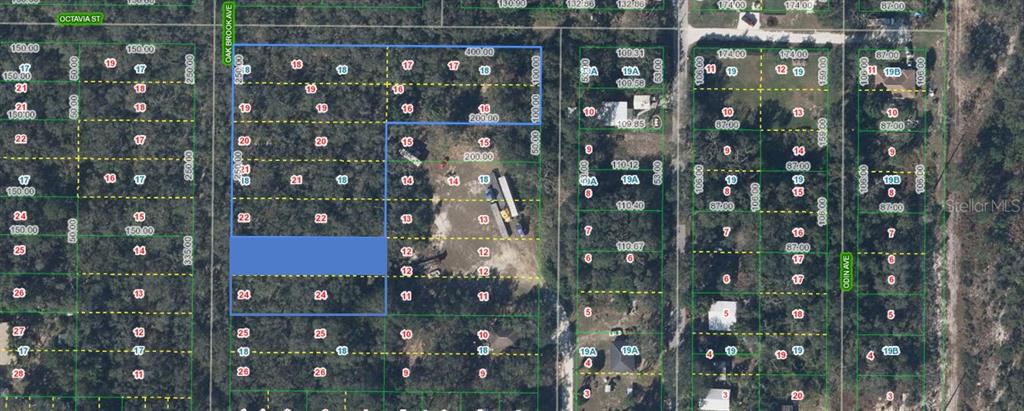 This is a satellite map view showing residential land plots and property boundaries — 6104 OAK BROOK AVENUE LOT 23, SEBRING, FL