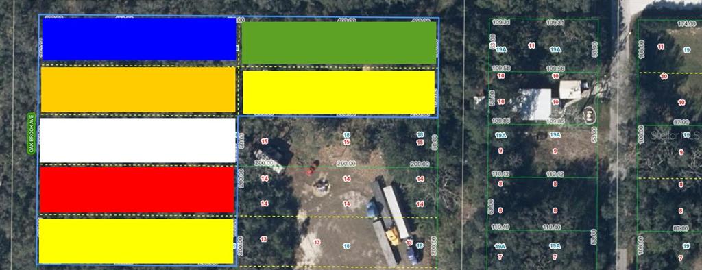 This is a map showing several rectangular land parcels highlighted with various colors — 6104 OAK BROOK AVENUE LOT 23, SEBRING, FL