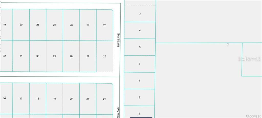 This is a plat map showing numbered land parcels along NW 52 Ave — 00 NW 52ND AVENUE Lot 7, OCALA, FL