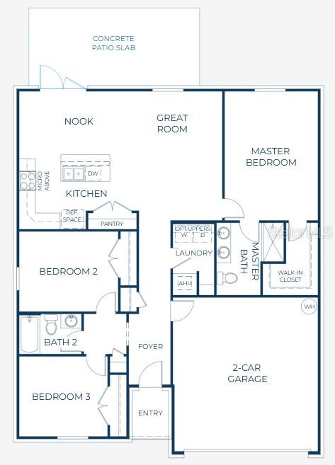 This is a floor plan for a three-bedroom, two-bathroom home with a two-car garage — 589 BROADOAK DRIVE, DUNDEE, FL