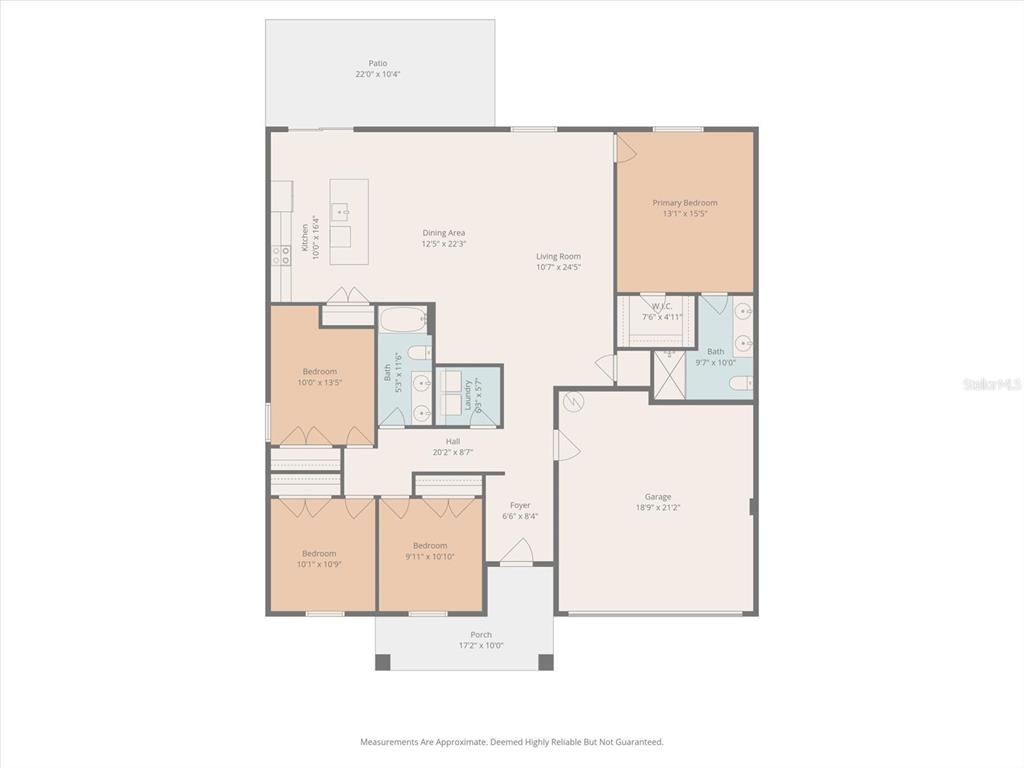 This is a floor plan of a single-story house featuring four bedrooms, a garage, and patio — 16334 FROST BIRD ROAD, WEEKI WACHEE, FL