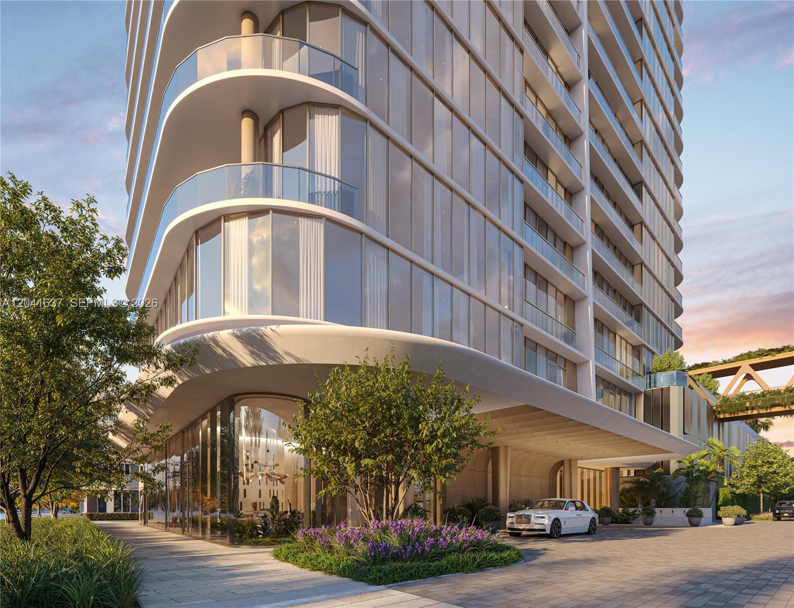 A rendering of a modern high-rise building exterior with a curved balcony and porte-cochère — 3883 Biscayne Blvd # 603, Miami FL 33137, MIAMI, FL