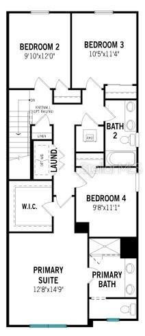 This is a floor plan showing the layout of a four-bedroom residential upper level — 192 RAINWOOD STREET, GROVELAND, FL