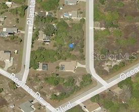 This is an aerial map view of a vacant residential lot between two paved streets — 7177 BOUGAINVILLEA STREET, ENGLEWOOD, FL