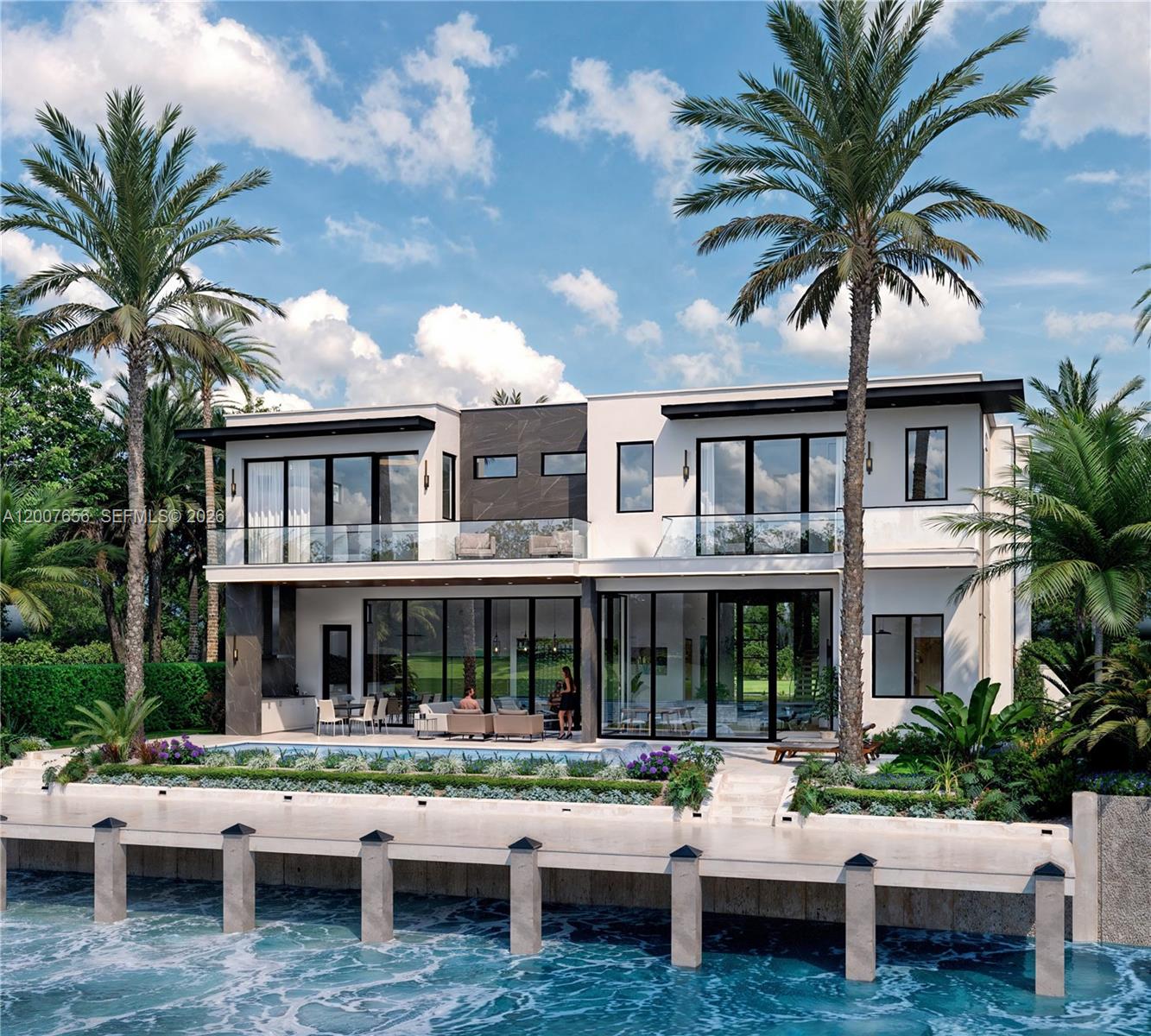 This is a rendering of a modern two-story waterfront home with a pool and dock — 4110 NE 30th Ave, Lighthouse Point FL 33064, LIGHTHOUSE POINT, FL
