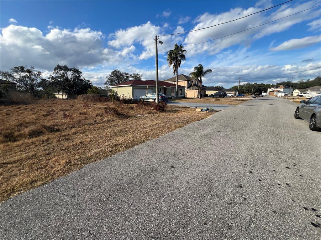 A paved street runs alongside a vacant, grassy lot next to a single-story house — 1608 REDFIN DRIVE, KISSIMMEE, FL