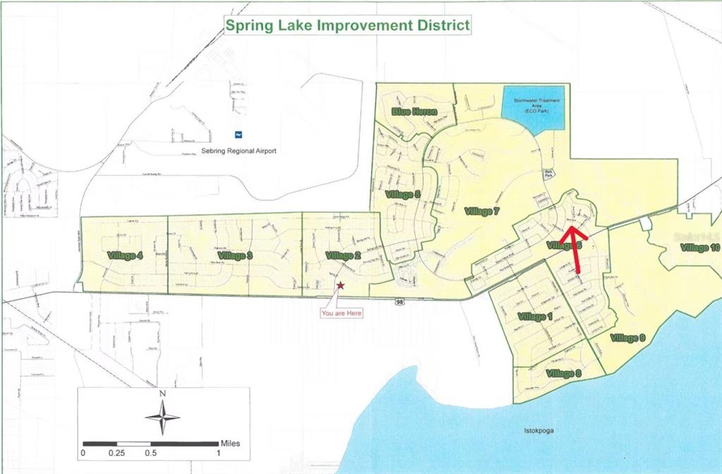 This is a map of the Spring Lake Improvement District showing various village locations — 200 RED FOX DRIVE, SEBRING, FL