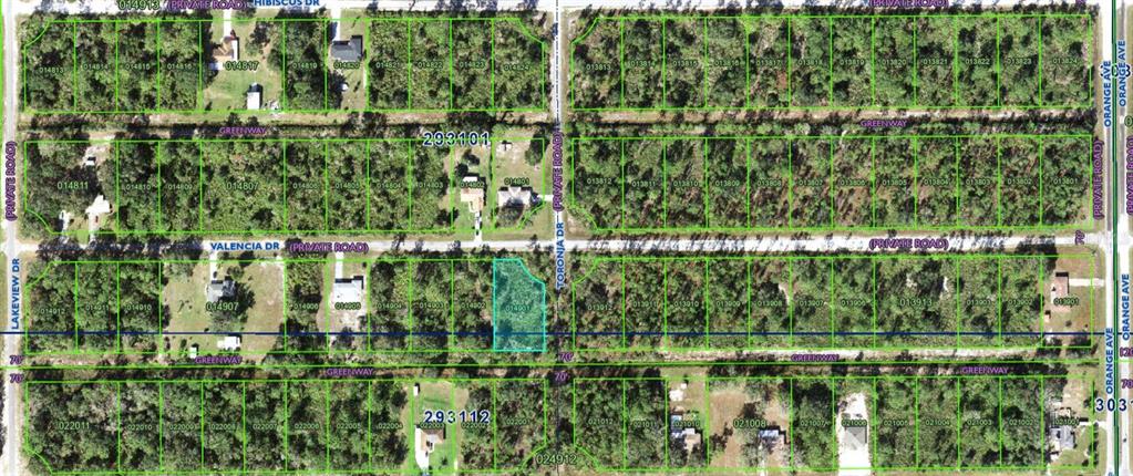 This is a map showing a grid of residential land parcels with roads and greenways — 901 VALENCIA DRIVE, INDIAN LAKE ESTATES, FL