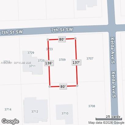 This is a map showing the dimensions of a rectangular residential lot — 3709 7th ST SW, Lehigh Acres FL 33976, LEHIGH ACRES, FL