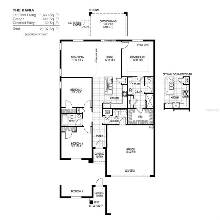 This is a floor plan for a single-story residential home titled The Dania — 2311 SELENIA STREET, LAKE ALFRED, FL