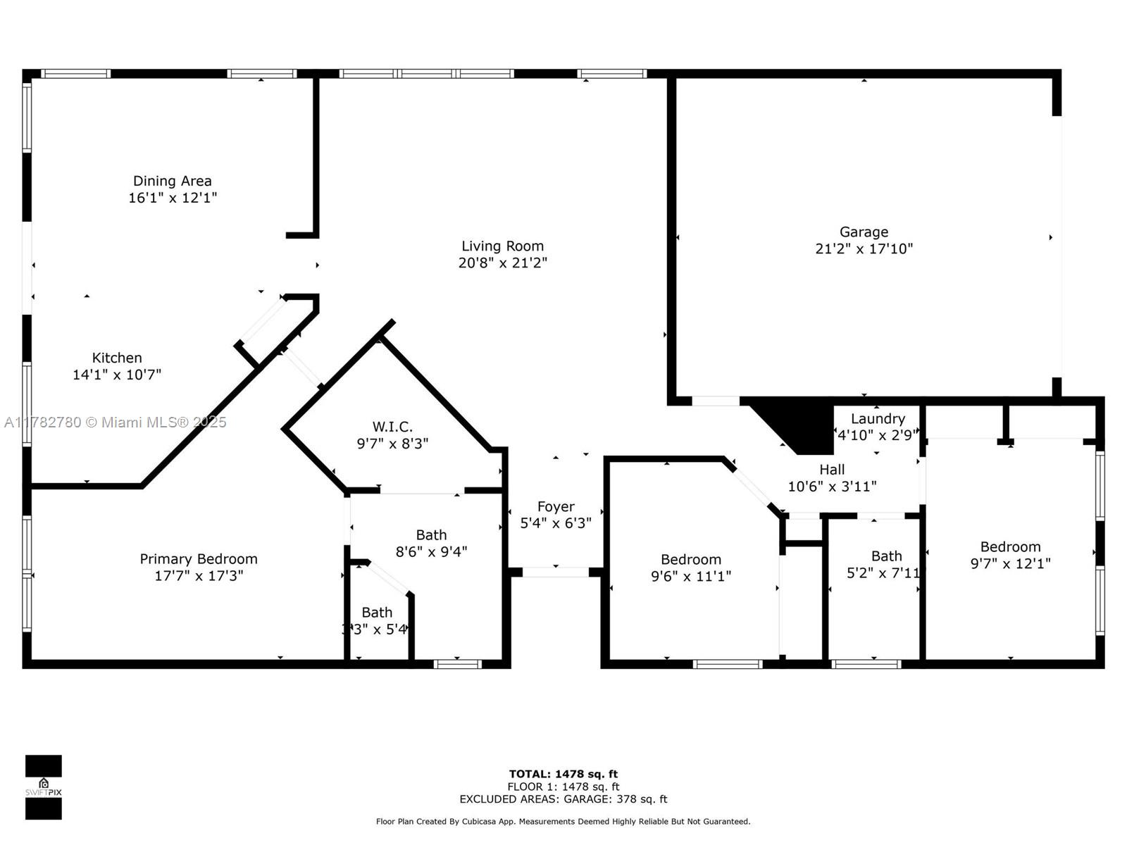 This is a floor plan showing the layout of a single-story residential home — 7324 NW 1st Pl, Plantation FL 33317, PLANTATION, FL