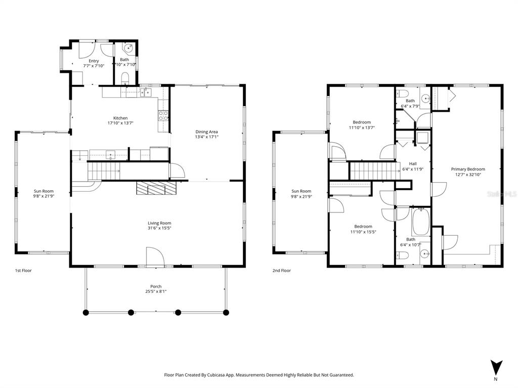 This is a two-story floor plan showing the layout of rooms, bathrooms, and a porch — 756 17TH AVENUE NE, ST PETERSBURG, FL