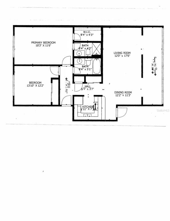 This is a floor plan for a two-bedroom apartment with two bathrooms and an open-concept layout — 2400 FOREST DRIVE UNIT 261, INVERNESS, FL