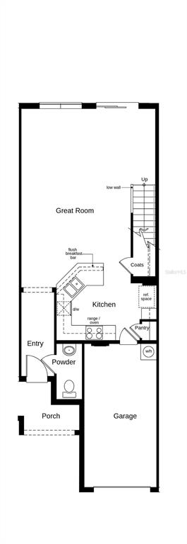 This is a floor plan of a home's main level featuring a garage and kitchen — 370 SEQUOIA DRIVE, LAKE WALES, FL
