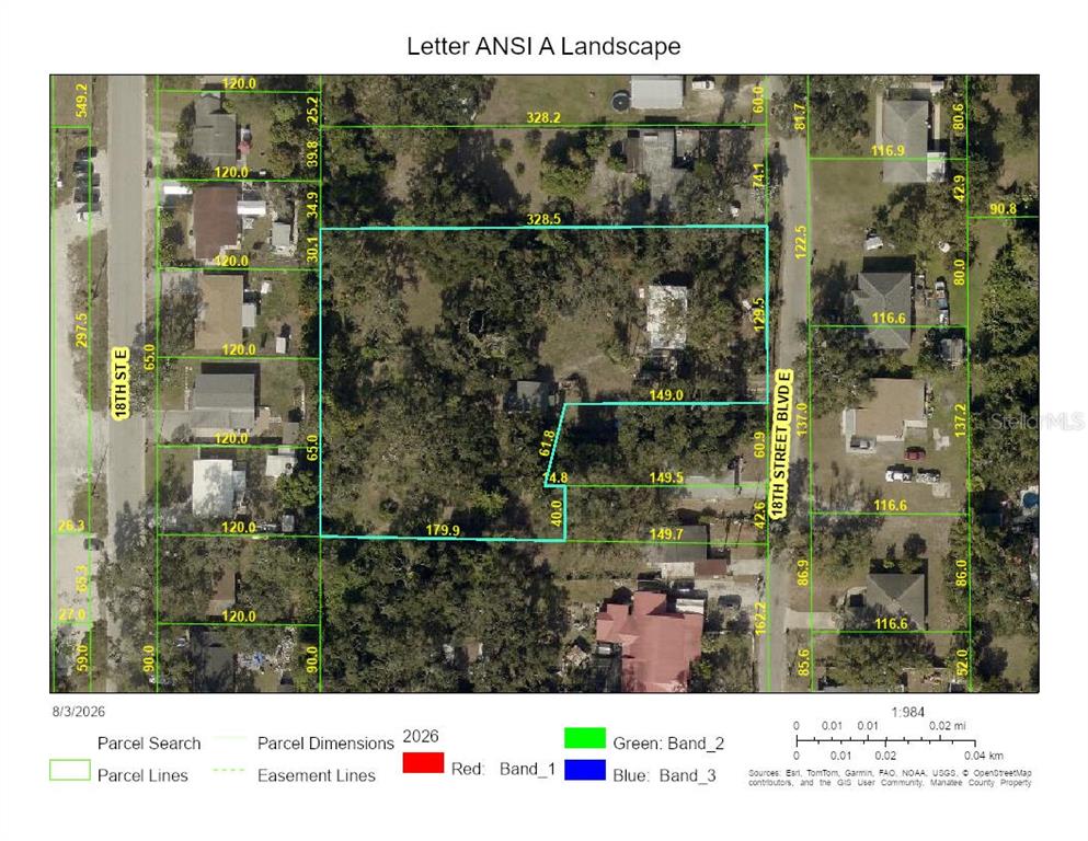 This is a map showing property parcel lines and dimensions for a residential area — 5404 18TH STREET BOULEVARD E, BRADENTON, FL