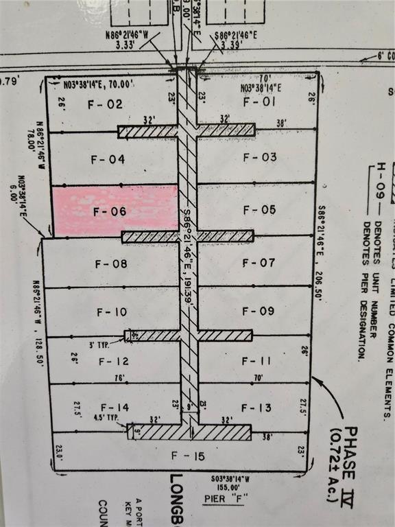 This is a site plan showing the layout of numbered units and common areas for Pier F — 2800 HARBOURSIDE DRIVE UNIT F-06, LONGBOAT KEY, FL