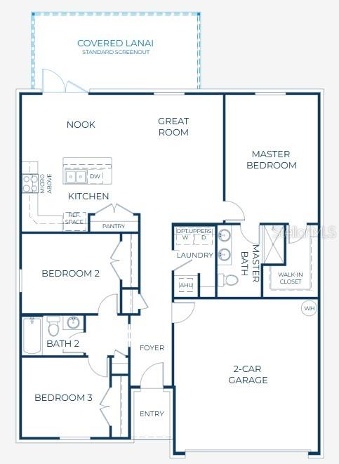 This is a floor plan for a three-bedroom home with a two-car garage and lanai — 31571 WILD GRAPE LANE, BROOKSVILLE, FL