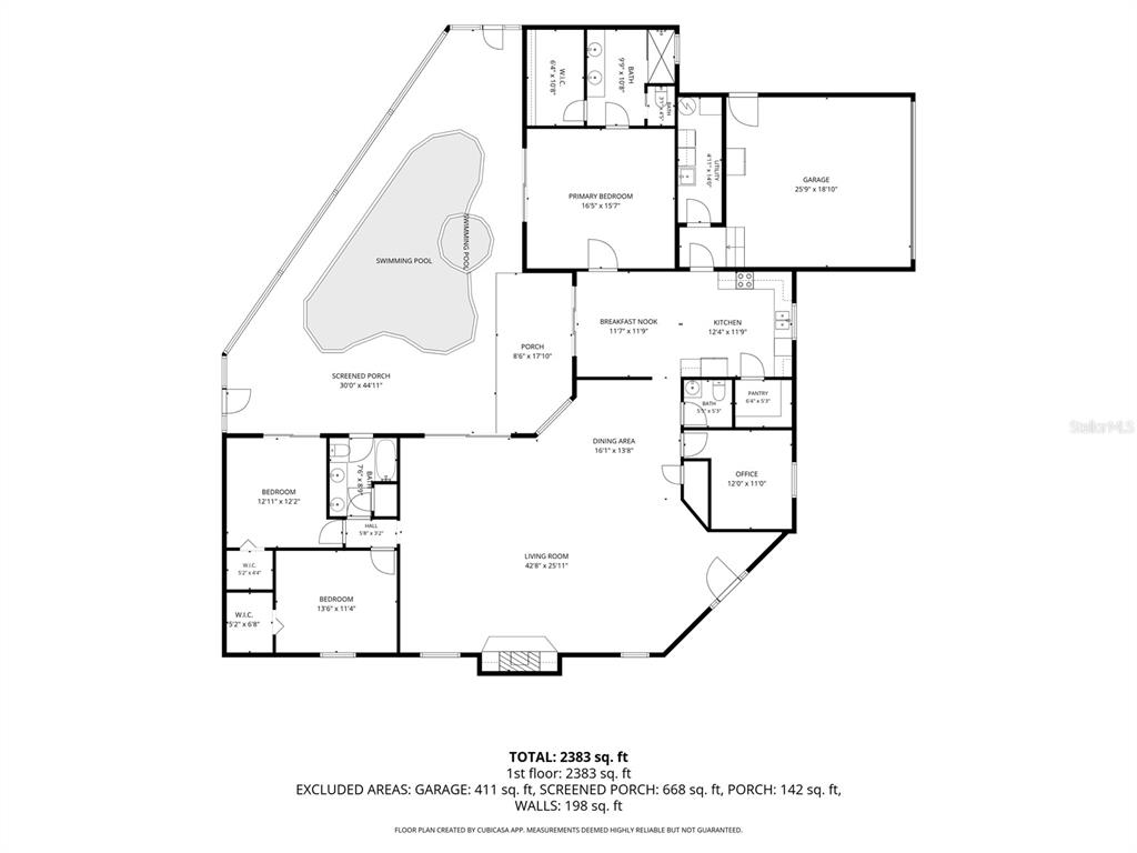 This is a floor plan of a house featuring a swimming pool and screened porch — 4911 PALMETTO POINT DRIVE, PALMETTO, FL