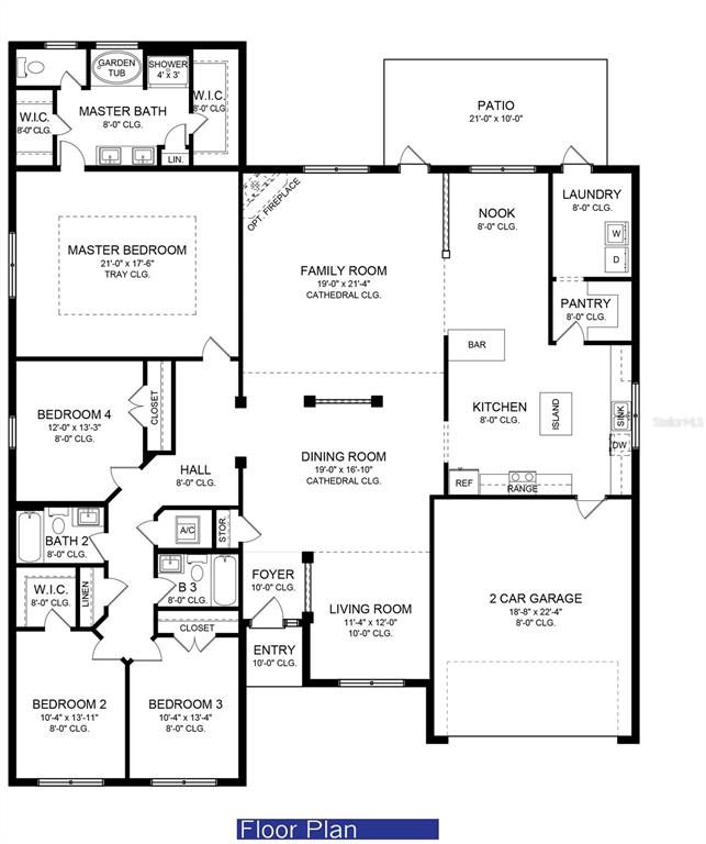 This is a floor plan for a single-story house featuring four bedrooms and a garage — 6296 HORNBUCKLE BOULEVARD, NORTH PORT, FL