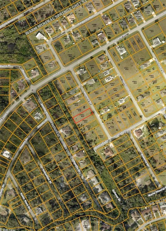 This is an aerial map showing a highlighted vacant lot within a residential neighborhood — Lot 8 VENTURA STREET, NORTH PORT, FL