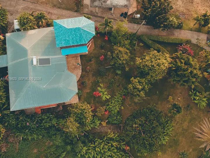 An aerial view shows a house with a green metal roof and surrounding tropical landscaping — 0 CALIBISHE, DOMINICA, 00000, FL