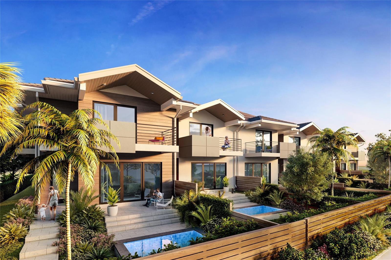 A rendering of a row of modern townhouses with private plunge pools and balconies — 3863 NE 23rd Avenue # 8, Lighthouse Point FL 33064, LIGHTHOUSE POINT, FL
