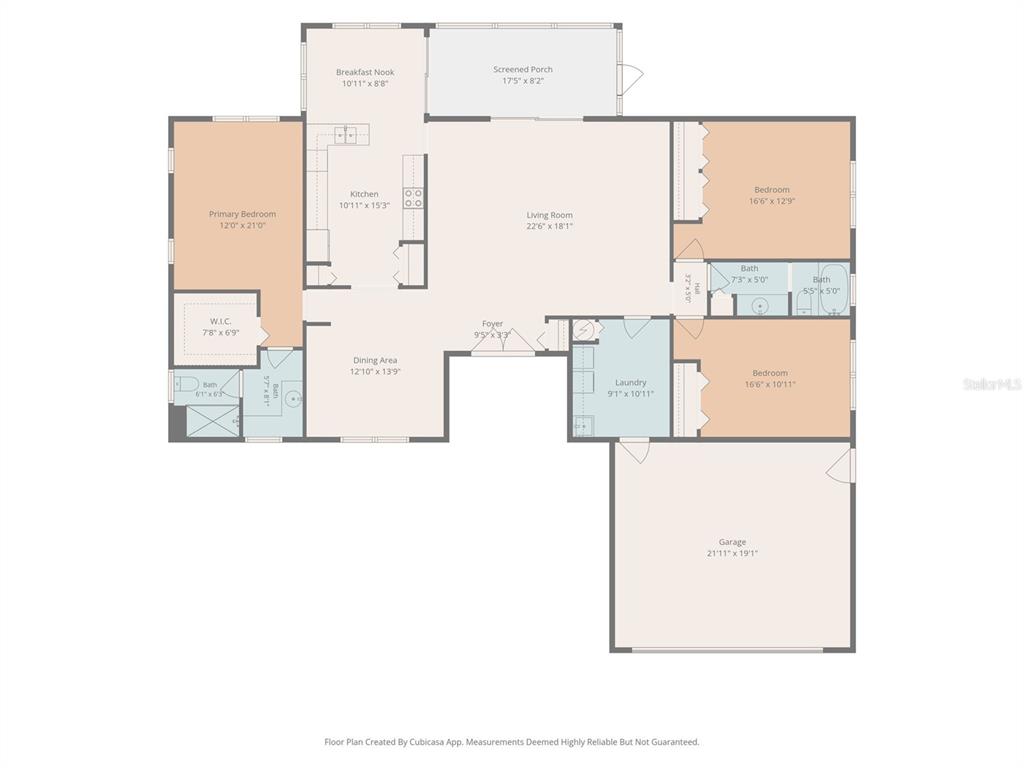 This is a floor plan of a single-story house featuring three bedrooms and a garage — 505 VILLAGE OAK DRIVE, TARPON SPRINGS, FL