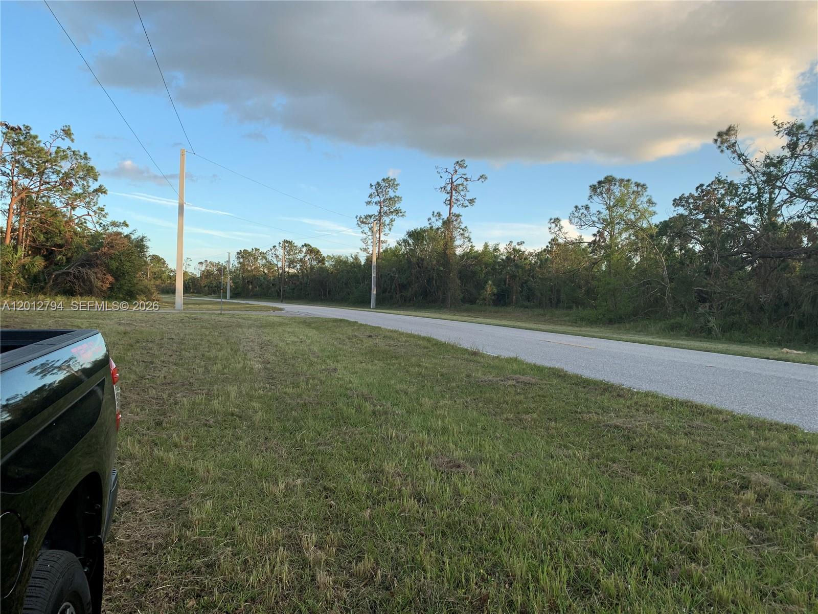 A paved road runs alongside a grassy field with utility poles and trees under a sky — 0 Hamerton, North Port FL 34288, NORTH PORT, FL