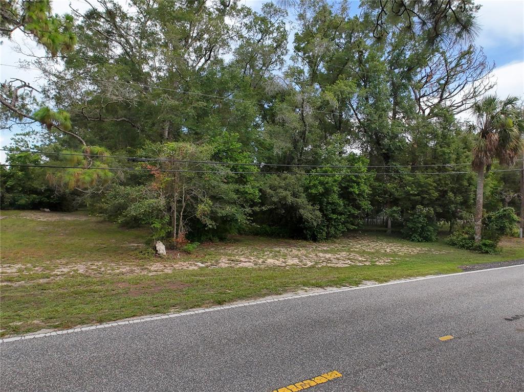 An aerial view shows a rectangular, tree-covered vacant lot outlined in red — 0 FORT DADE AVENUE, BROOKSVILLE, FL
