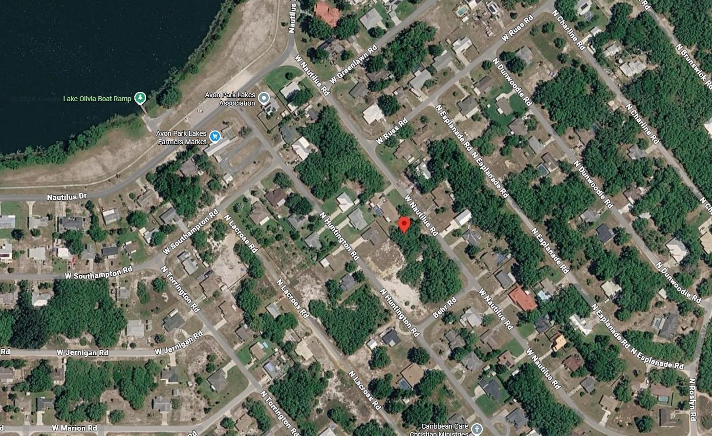 This is an aerial map view of a residential neighborhood near a lake — 2479 W Nautilus Road, FL 33825, FL