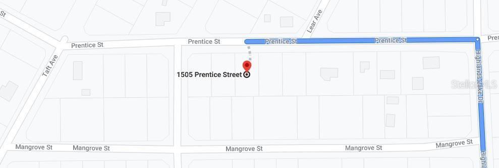 This is a map showing the location of a property on Prentice Street — 1505 PRENTICE STREET, LAKE PLACID, FL