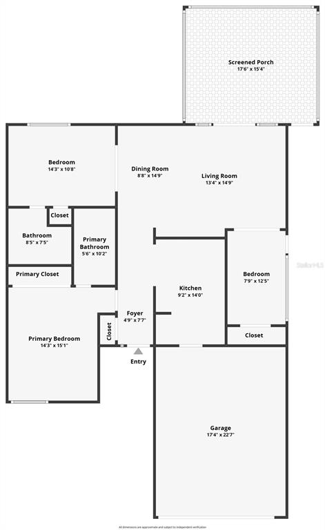 This is a floor plan of a single-story house with three bedrooms, two bathrooms, and garage — 218 CANTERBURY CIRCLE, NEW SMYRNA BEACH, FL
